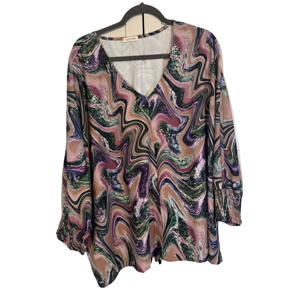 Cotton Bleu Multicolor Swirl Print Women's Top